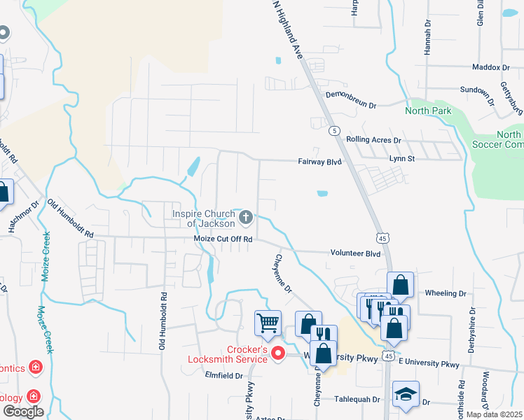 map of restaurants, bars, coffee shops, grocery stores, and more near 224 Moize Cut Off Road in Jackson