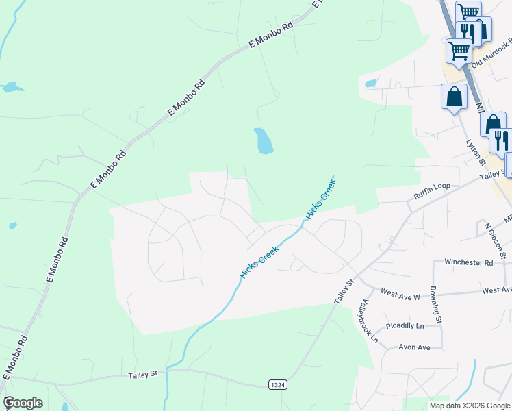 map of restaurants, bars, coffee shops, grocery stores, and more near 437 State Road 1324 in Troutman