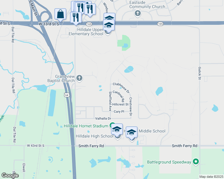 map of restaurants, bars, coffee shops, grocery stores, and more near 500 Cardinal Road in Muskogee