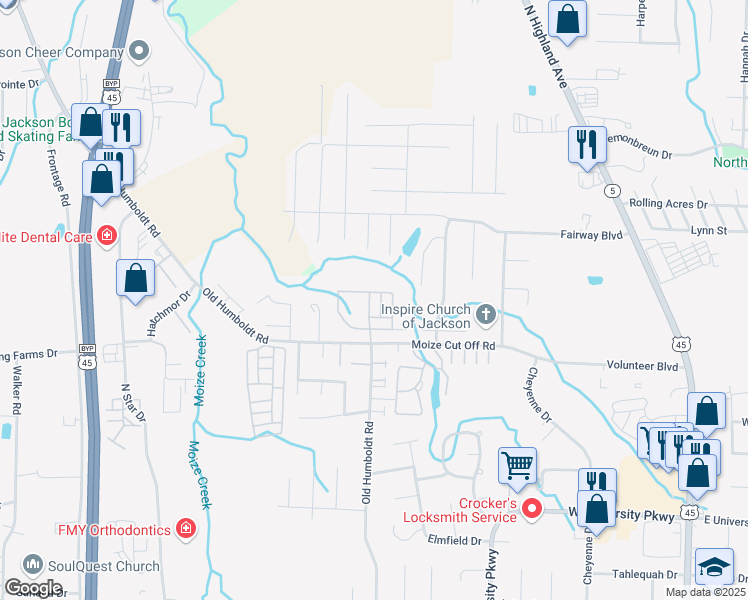 map of restaurants, bars, coffee shops, grocery stores, and more near 20 Whisper Creek Drive in Jackson