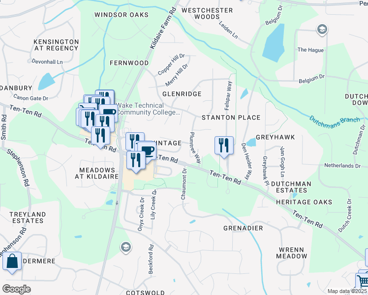 map of restaurants, bars, coffee shops, grocery stores, and more near 224 Sonoma Valley Drive in Cary
