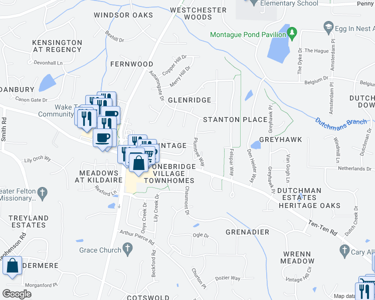 map of restaurants, bars, coffee shops, grocery stores, and more near 224 Sonoma Valley Drive in Cary