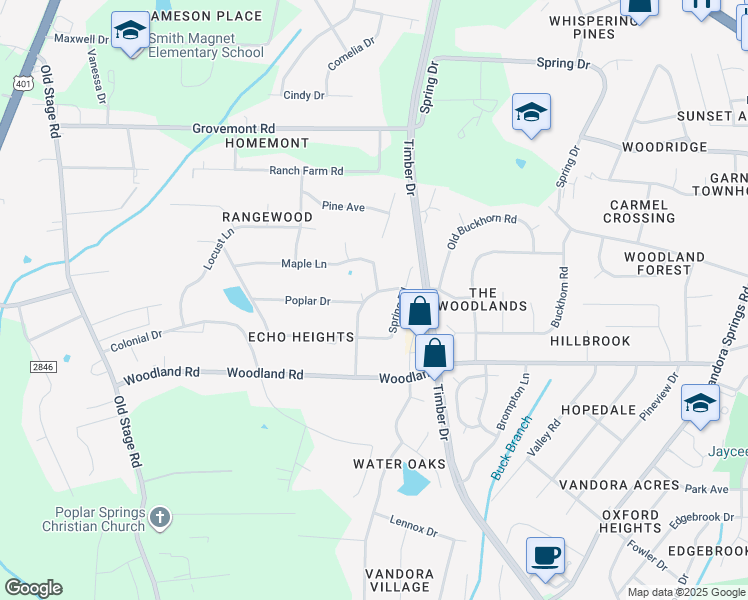 map of restaurants, bars, coffee shops, grocery stores, and more near 5707 Hilltop Road in Raleigh