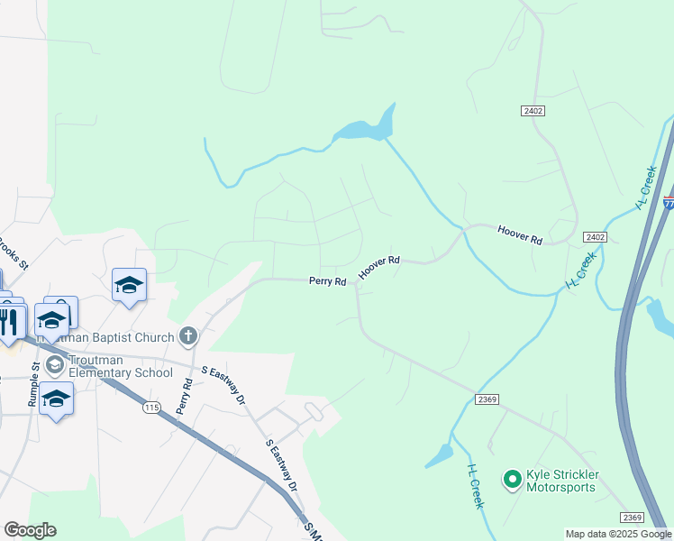 map of restaurants, bars, coffee shops, grocery stores, and more near 512 Perry Road in Troutman