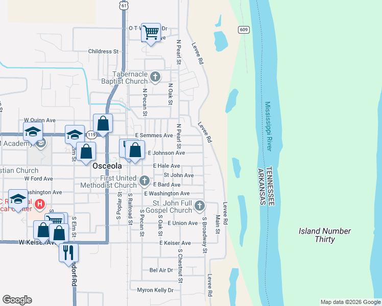 map of restaurants, bars, coffee shops, grocery stores, and more near 615 East Hale Avenue in Osceola