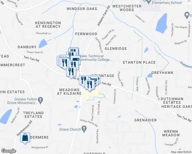 map of restaurants, bars, coffee shops, grocery stores, and more near 107 Sonoma Valley Drive in Cary