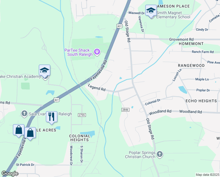 map of restaurants, bars, coffee shops, grocery stores, and more near 1108 Legend Road in Raleigh