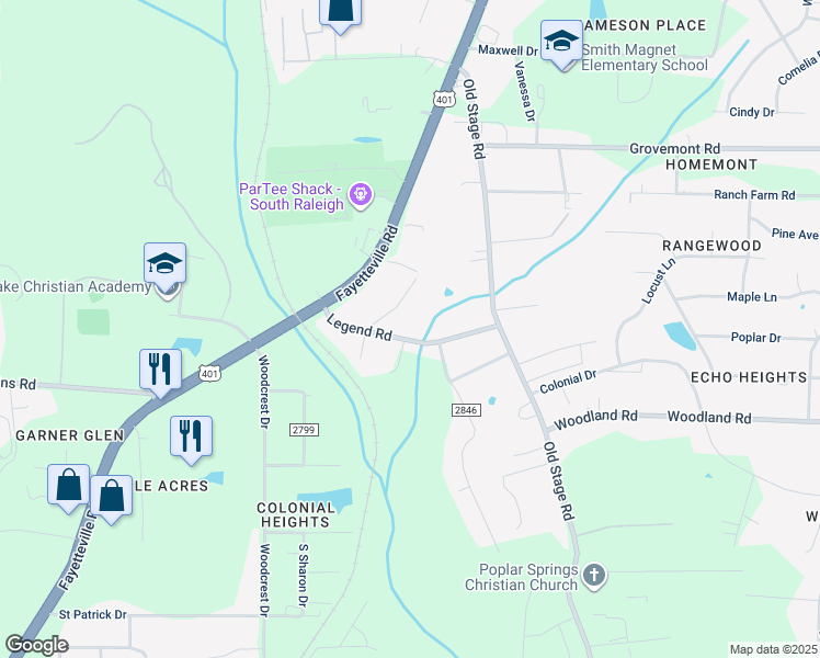 map of restaurants, bars, coffee shops, grocery stores, and more near 1108 Legend Road in Raleigh
