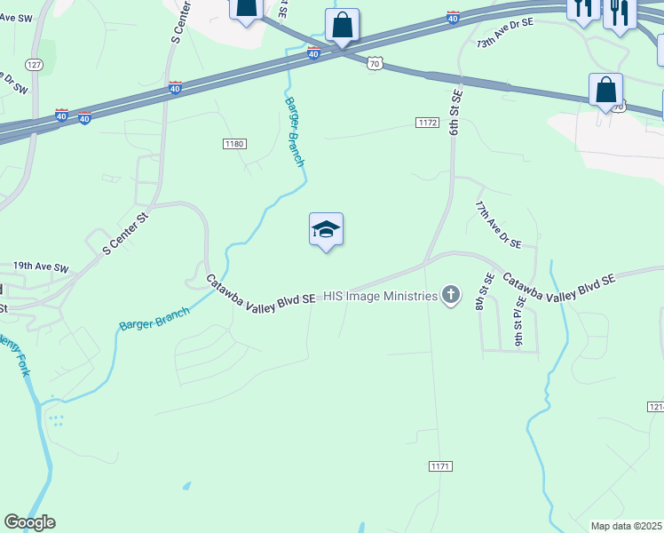 map of restaurants, bars, coffee shops, grocery stores, and more near 451 Catawba Valley Boulevard Southeast in Hickory