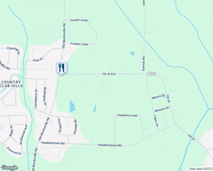 map of restaurants, bars, coffee shops, grocery stores, and more near 250 Ridenhour Road in Salisbury