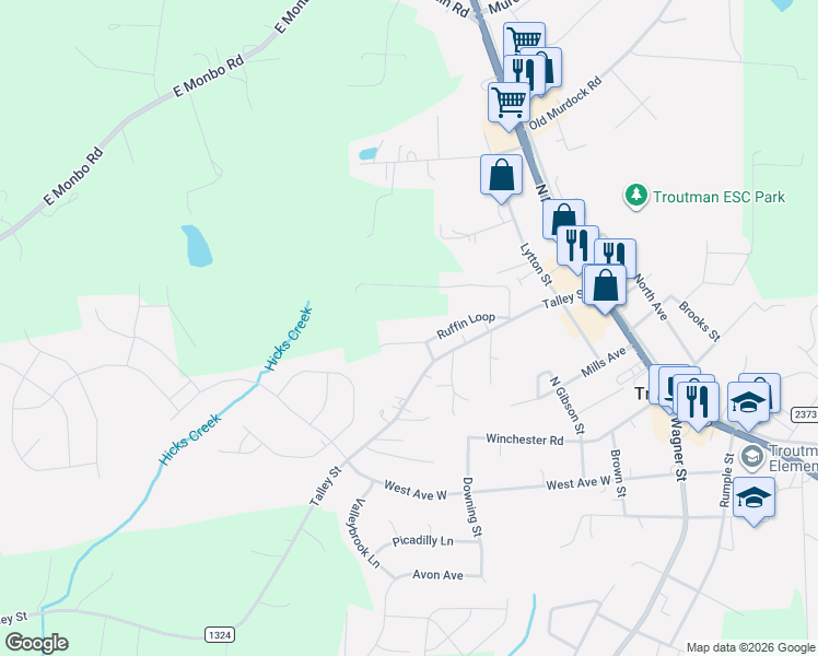 map of restaurants, bars, coffee shops, grocery stores, and more near 187 Zion Wesley Road in Troutman