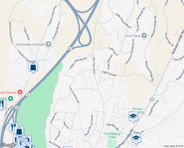 map of restaurants, bars, coffee shops, grocery stores, and more near 904 Los Lovatos Road in Santa Fe