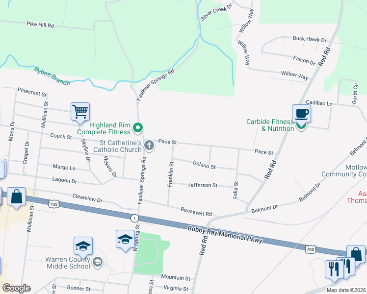 map of restaurants, bars, coffee shops, grocery stores, and more near 204 Pace Street in McMinnville