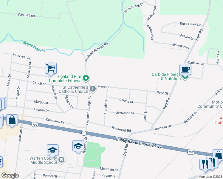 map of restaurants, bars, coffee shops, grocery stores, and more near 204 Pace Street in McMinnville