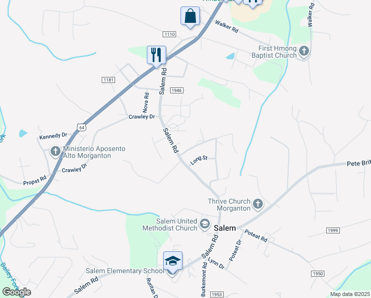 map of restaurants, bars, coffee shops, grocery stores, and more near 105 Collingwood Drive in Morganton