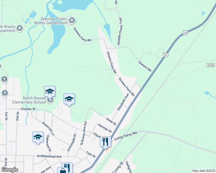 map of restaurants, bars, coffee shops, grocery stores, and more near 213 Sowers Ferry Road in Salisbury