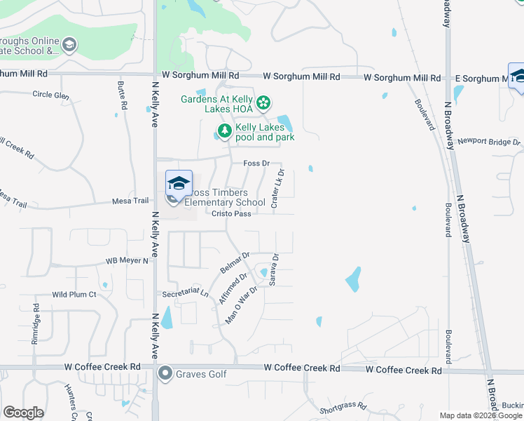 map of restaurants, bars, coffee shops, grocery stores, and more near 4817 Crater Lake Dr in Edmond