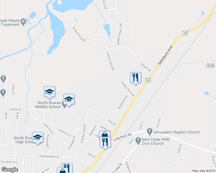 map of restaurants, bars, coffee shops, grocery stores, and more near 213 Sowers Ferry Road in Salisbury