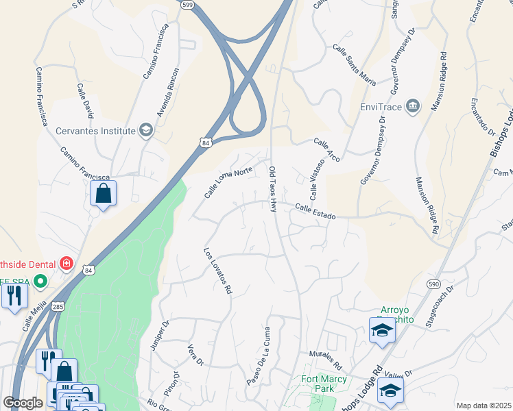map of restaurants, bars, coffee shops, grocery stores, and more near 904 Los Lovatos Road in Santa Fe