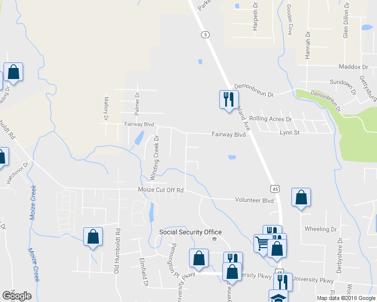 map of restaurants, bars, coffee shops, grocery stores, and more near 190 Moize Cut Off Road in Jackson