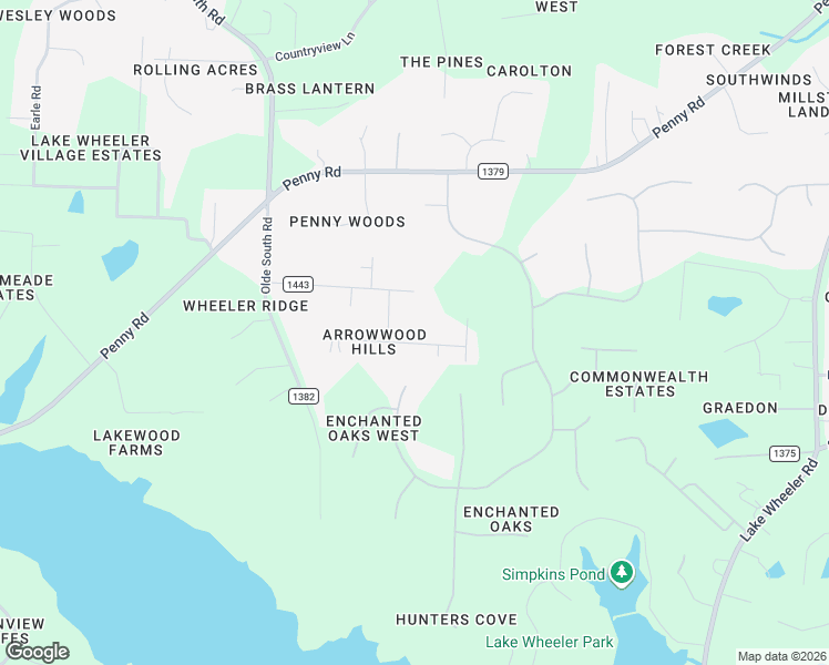 map of restaurants, bars, coffee shops, grocery stores, and more near 5724 Arrowood Lane in Raleigh
