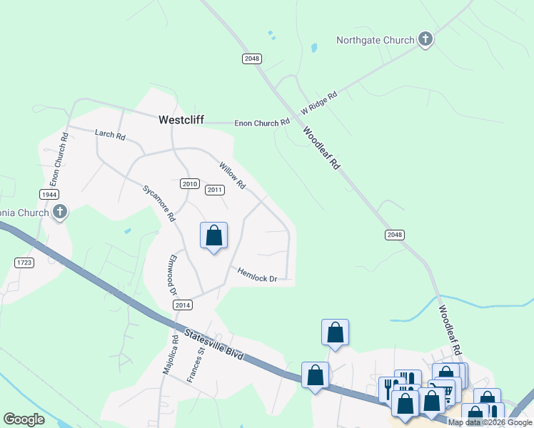 map of restaurants, bars, coffee shops, grocery stores, and more near 505 Willow Road in Salisbury