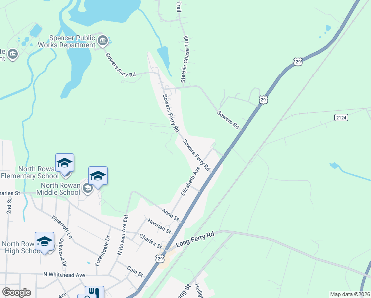 map of restaurants, bars, coffee shops, grocery stores, and more near 207 Sowers Ferry Road in Salisbury