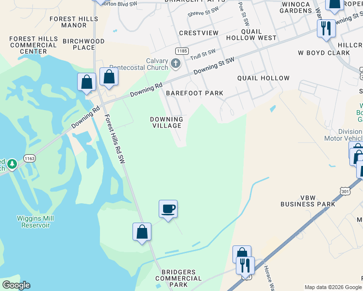 map of restaurants, bars, coffee shops, grocery stores, and more near 2531 Winding Creek Drive Southwest in Wilson