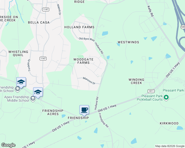 map of restaurants, bars, coffee shops, grocery stores, and more near 2166 Vittorio Lane in Apex