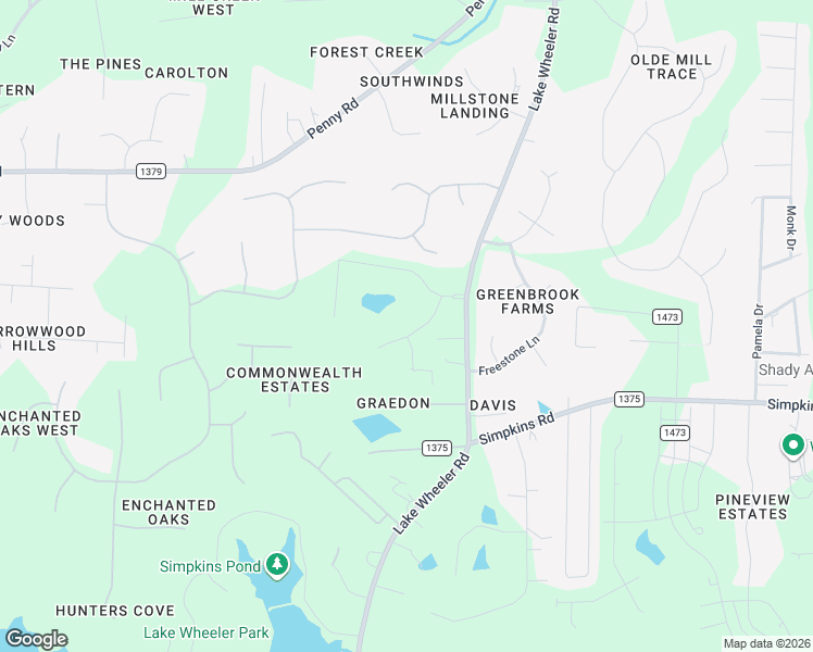 map of restaurants, bars, coffee shops, grocery stores, and more near 5708 Lake Wheeler Road in Raleigh
