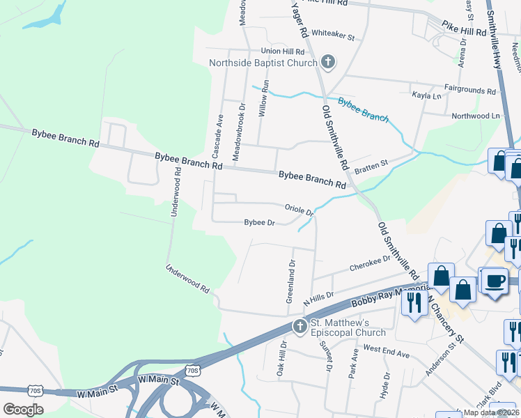 map of restaurants, bars, coffee shops, grocery stores, and more near 433 Oriole Drive in McMinnville