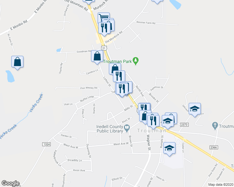 map of restaurants, bars, coffee shops, grocery stores, and more near 270 Lytton Street in Troutman