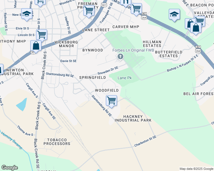 map of restaurants, bars, coffee shops, grocery stores, and more near 1809 Petalcrest Circle in Wilson
