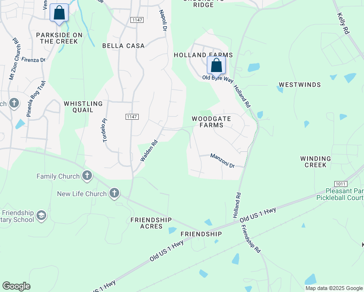 map of restaurants, bars, coffee shops, grocery stores, and more near 2811 Walden Road in Apex