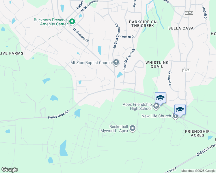 map of restaurants, bars, coffee shops, grocery stores, and more near 2873 Dallas Valley Lane in Apex