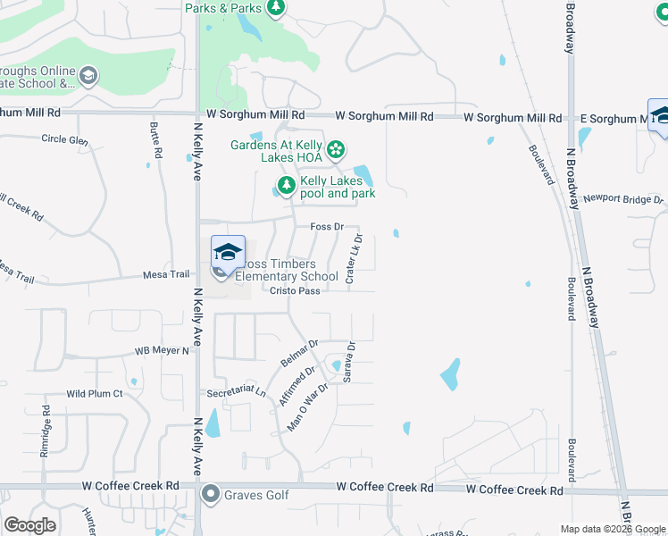 map of restaurants, bars, coffee shops, grocery stores, and more near 4817 Crater Lake Dr in Edmond