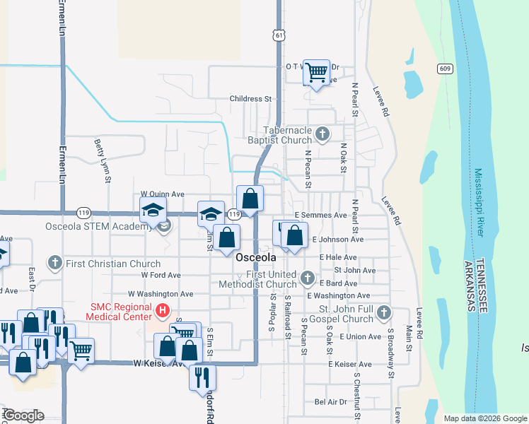 map of restaurants, bars, coffee shops, grocery stores, and more near in Osceola