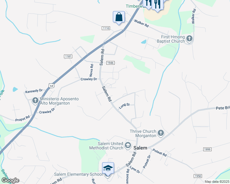 map of restaurants, bars, coffee shops, grocery stores, and more near 105 Collingwood Drive in Morganton