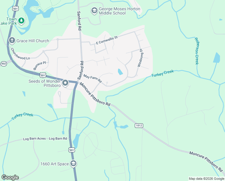 map of restaurants, bars, coffee shops, grocery stores, and more near 271 Moncure Pittsboro Road in Moncure