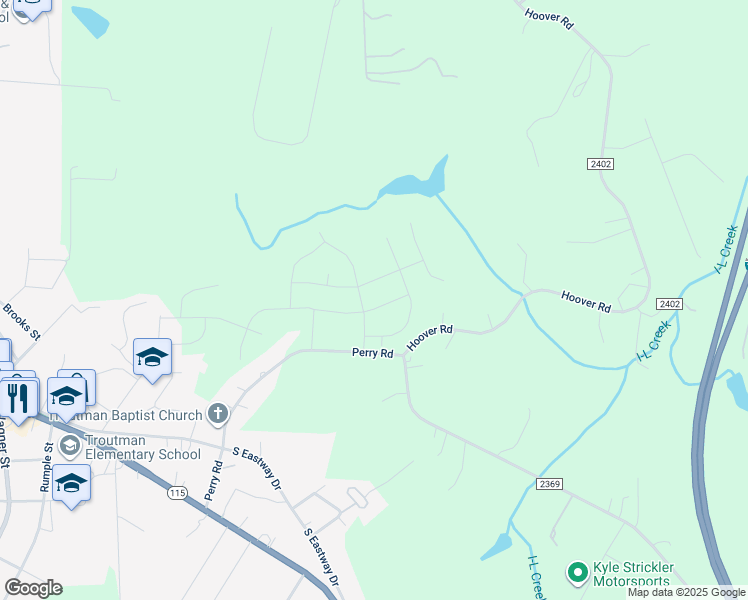 map of restaurants, bars, coffee shops, grocery stores, and more near 499 Perry Road in Troutman