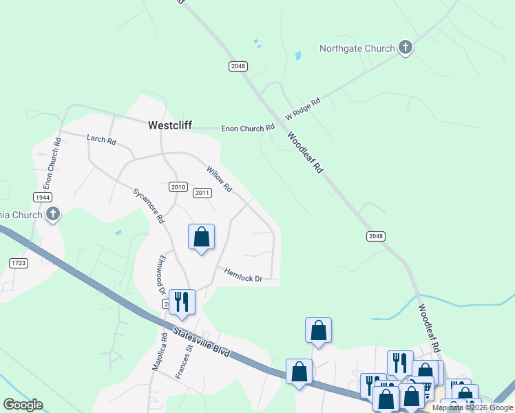 map of restaurants, bars, coffee shops, grocery stores, and more near 505 Willow Road in Salisbury