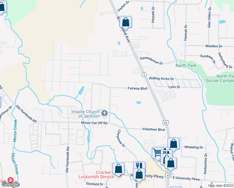 map of restaurants, bars, coffee shops, grocery stores, and more near 190 Moize Cut Off Road in Jackson