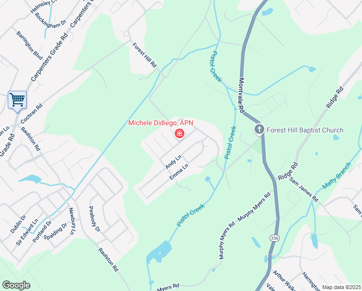 map of restaurants, bars, coffee shops, grocery stores, and more near 1824 Hunters Hill Boulevard in Maryville