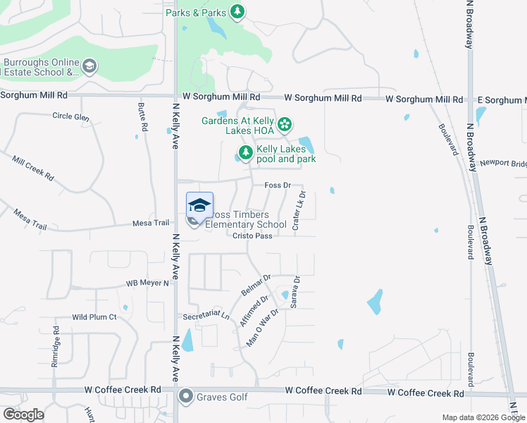 map of restaurants, bars, coffee shops, grocery stores, and more near Champlain Place in Edmond