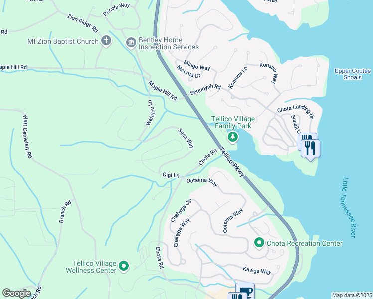 map of restaurants, bars, coffee shops, grocery stores, and more near 144 Gigi Lane in Loudon