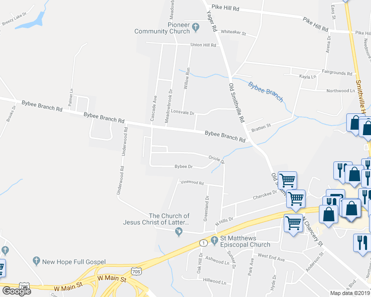 map of restaurants, bars, coffee shops, grocery stores, and more near 317 Bybee Branch Road in McMinnville