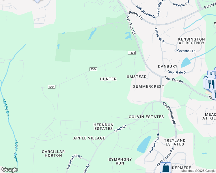 map of restaurants, bars, coffee shops, grocery stores, and more near 4901 Brandon Crest Drive in Apex