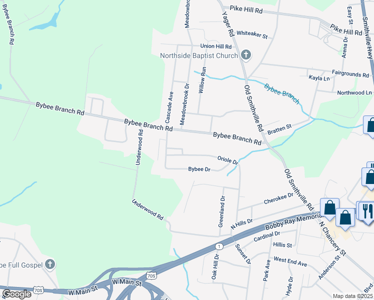map of restaurants, bars, coffee shops, grocery stores, and more near 460 Oriole Drive in McMinnville