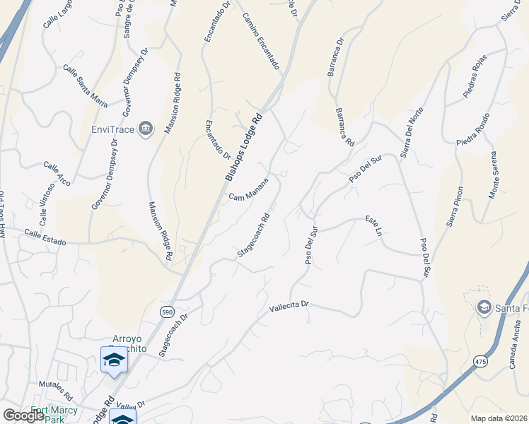 map of restaurants, bars, coffee shops, grocery stores, and more near 1026 Stagecoach Road in Santa Fe