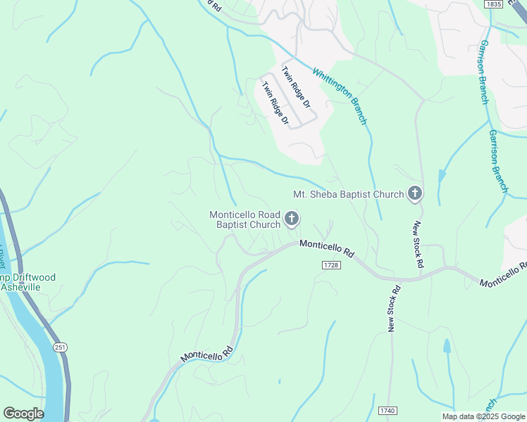 map of restaurants, bars, coffee shops, grocery stores, and more near 46 Spicewood Road in Weaverville